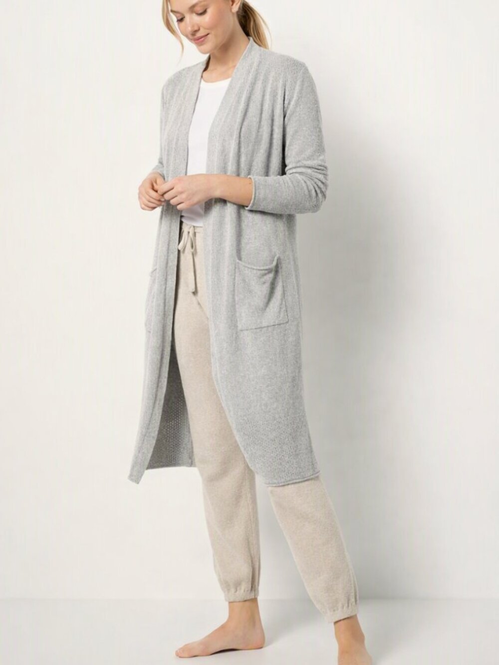 BAREFOOT DREAMS CozyChic Ultra Lite Open Stitch Cardigan Duster Size M Silver - Picture 2 of 12